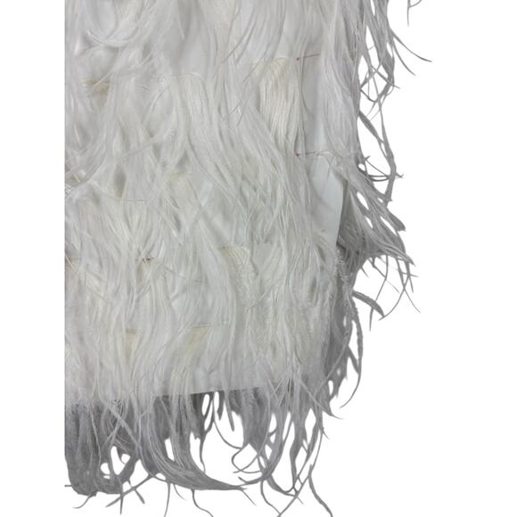 Lamarque Alena Feather Mini Dress V Neck Party Bridal Statement Elegant White M - Picture 7 of 16